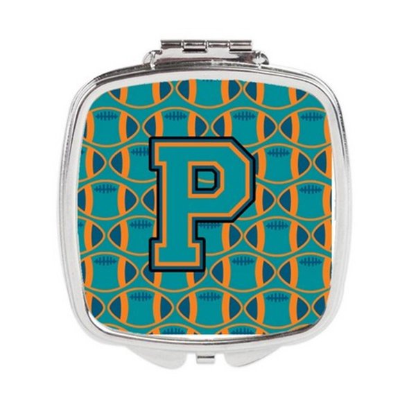 Carolines Treasures Letter P Football Aqua, Orange and Marine Blue Compact Mirror CJ1063-PSCM